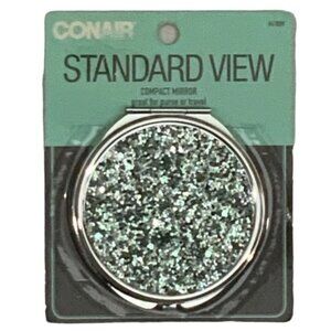 Conair Makeup Purse Double Mirror Round Compact Textured Sparkling Chips Green
